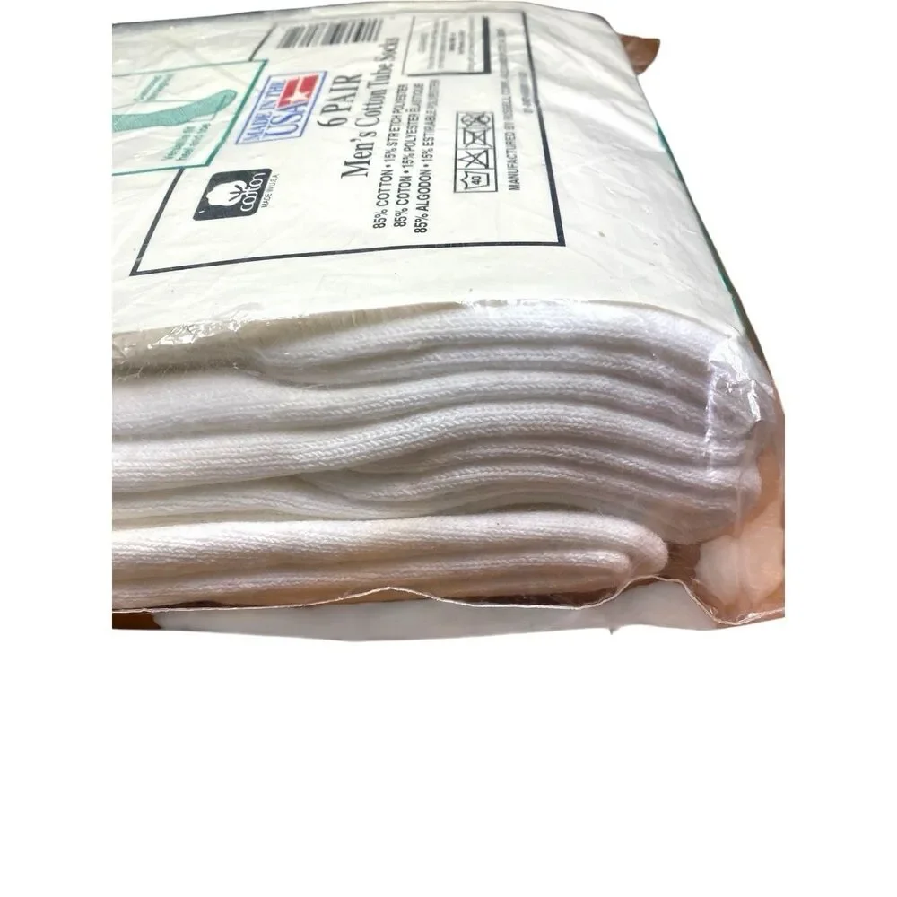 Men's True VTG Jerzees White Cotton Blend Tube Socks‎ 6 Pairs Shoe Size 9-14 NEW